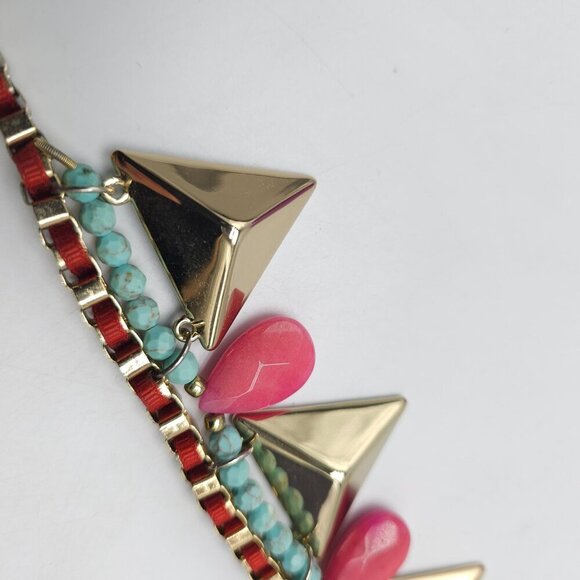Zoë + Syd Gold Triangle Statement Necklace With Pink & Turquoise Beads - Picture 10 of 10